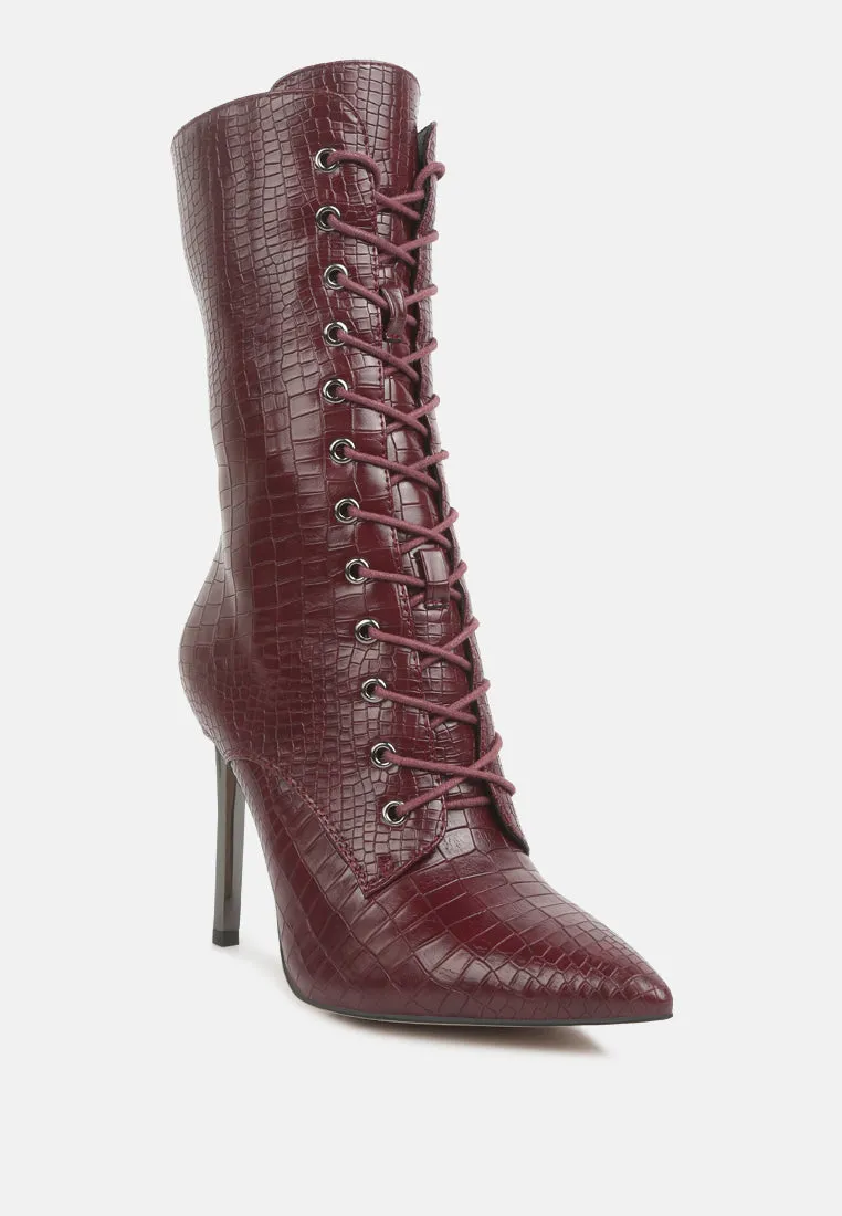 Croc Textured Over The Ankle Boots By RUW