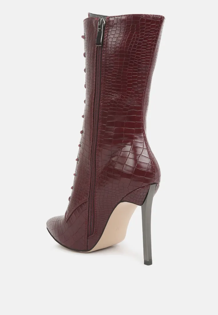 Croc Textured Over The Ankle Boots By RUW