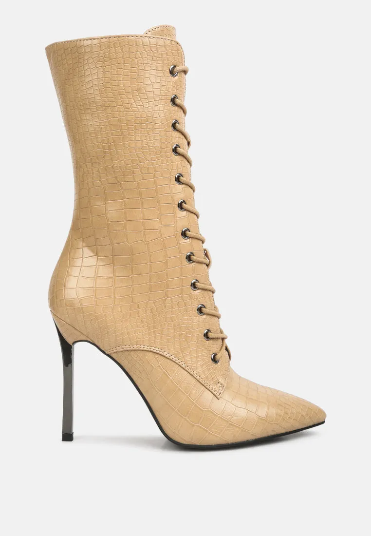 Croc Textured Over The Ankle Boots By RUW
