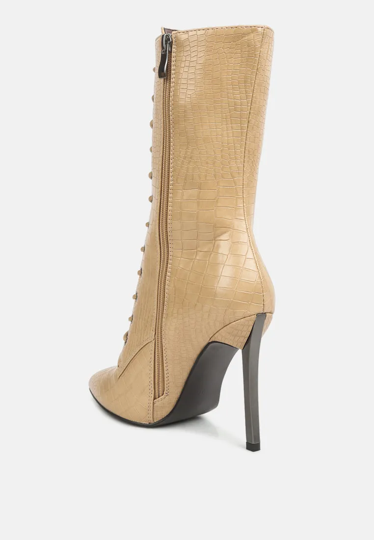 Croc Textured Over The Ankle Boots By RUW