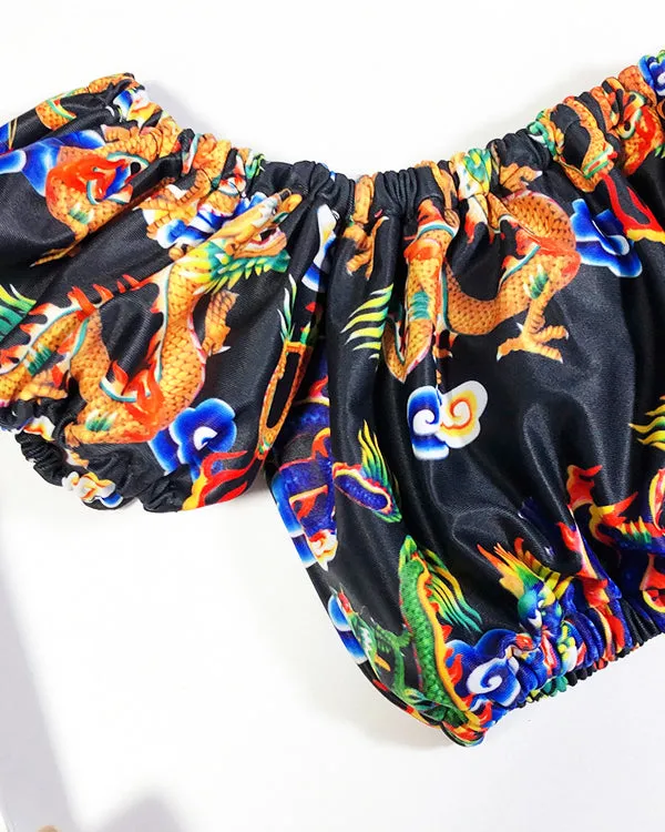 Dragon And Floral Print Off Shoulder Bikini Sets