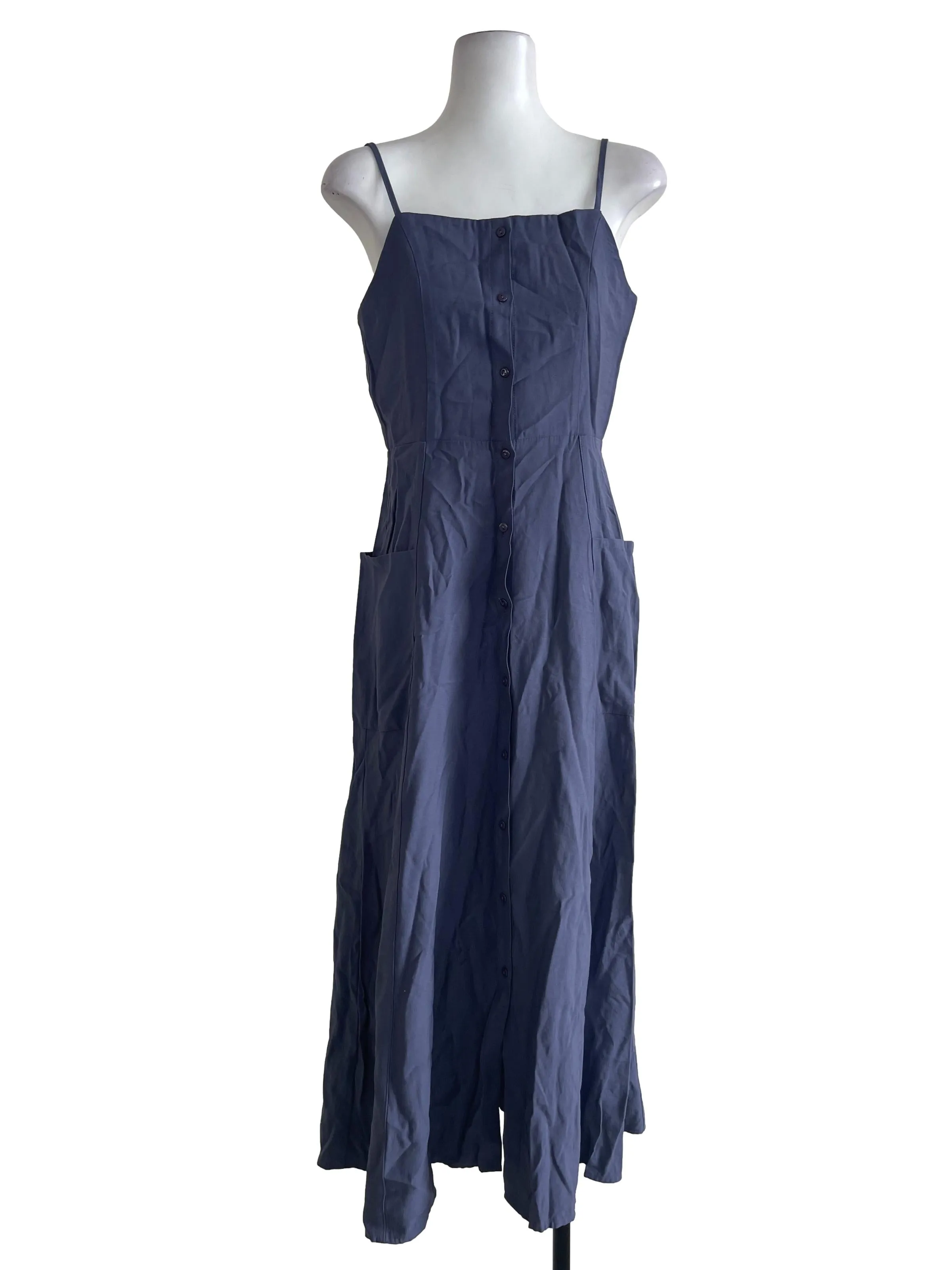 Dusty Blue Buttoned Casual Dress