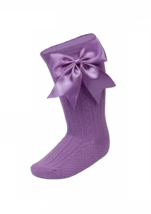 Elegance Plum Knee High Bow Socks