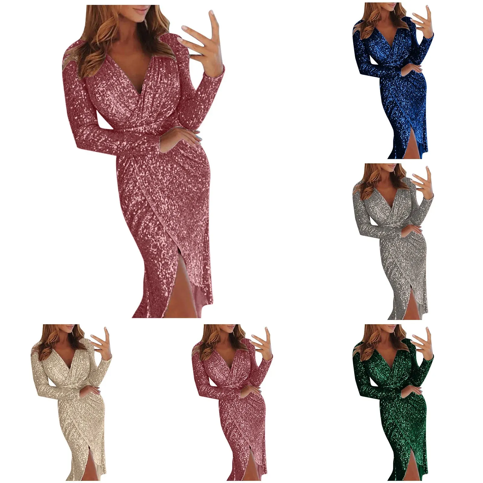Elegant Women's Long Sleeve Deep Sequin
