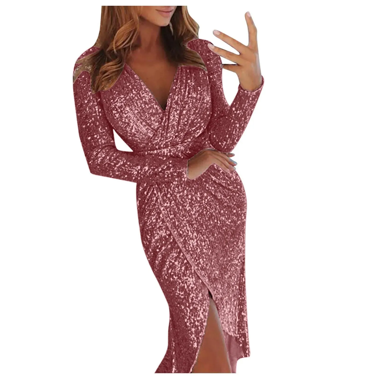 Elegant Women's Long Sleeve Deep Sequin