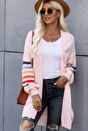 ESLEY - 51667TSY- Colored Stripe Sleeve Cardigan Sweater