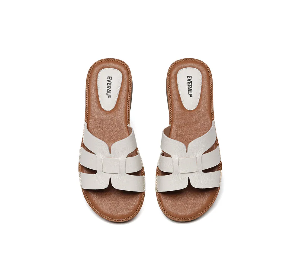 EVERAU® Women Leather Woven Ultra Soft Flat Slides