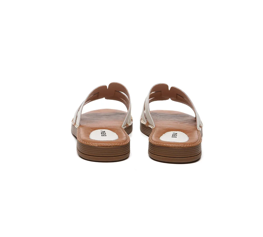 EVERAU® Women Leather Woven Ultra Soft Flat Slides