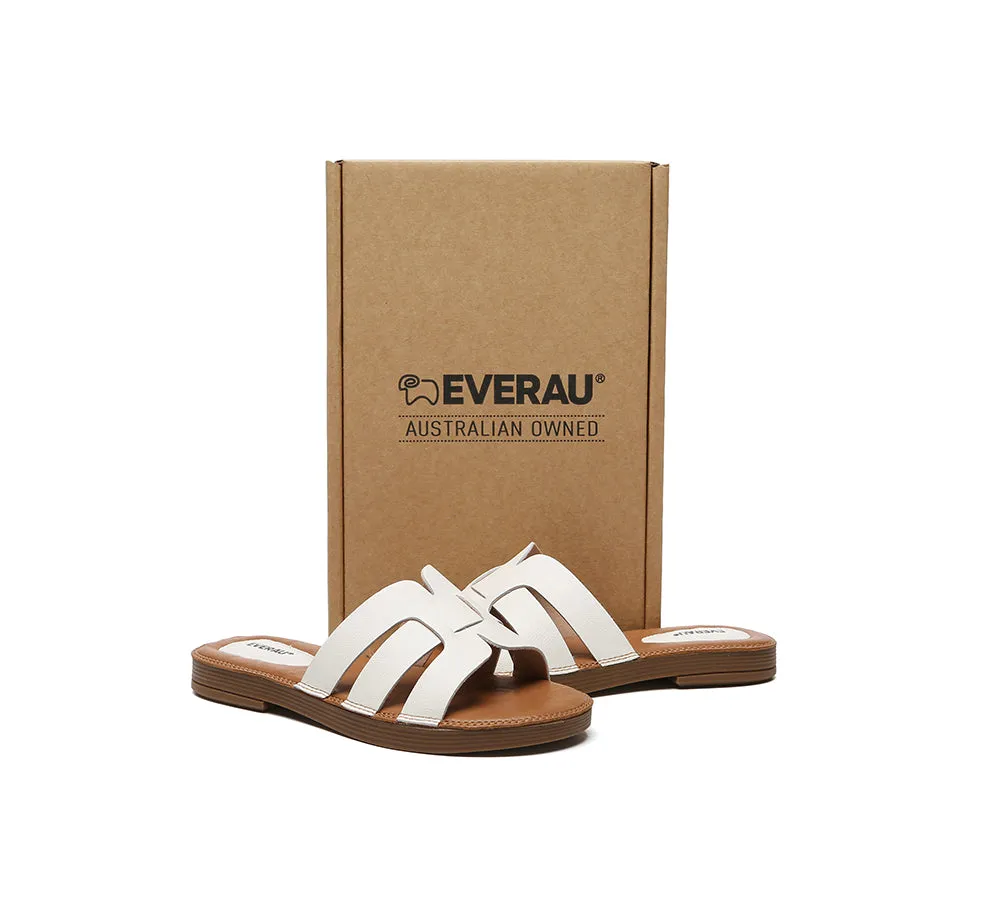 EVERAU® Women Leather Woven Ultra Soft Flat Slides
