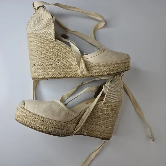 Express Women Lace Up Close Toes Wedge Phoebe Buffay Platform Boho Chic Beach 8