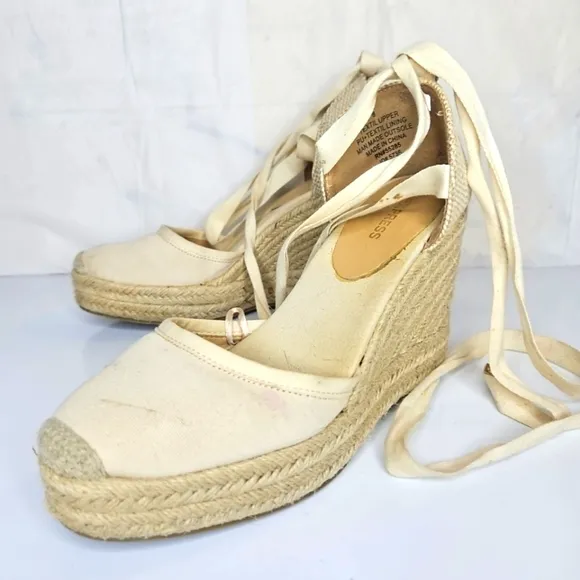 Express Women Lace Up Close Toes Wedge Phoebe Buffay Platform Boho Chic Beach 8