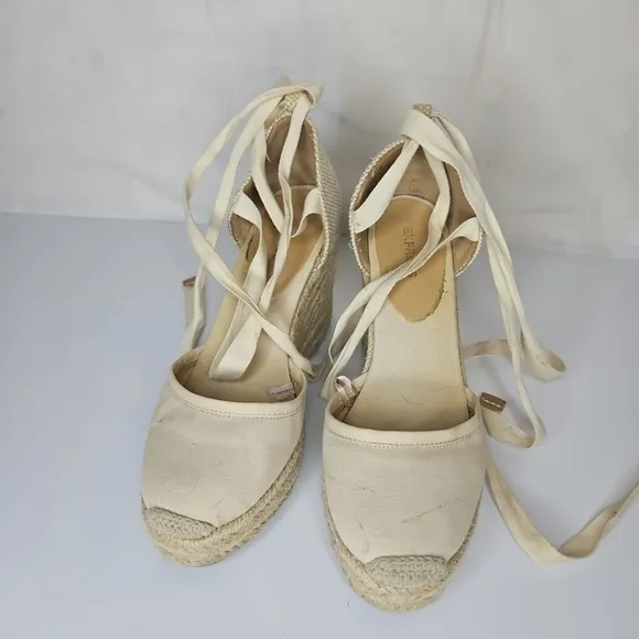 Express Women Lace Up Close Toes Wedge Phoebe Buffay Platform Boho Chic Beach 8