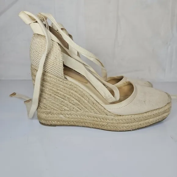 Express Women Lace Up Close Toes Wedge Phoebe Buffay Platform Boho Chic Beach 8