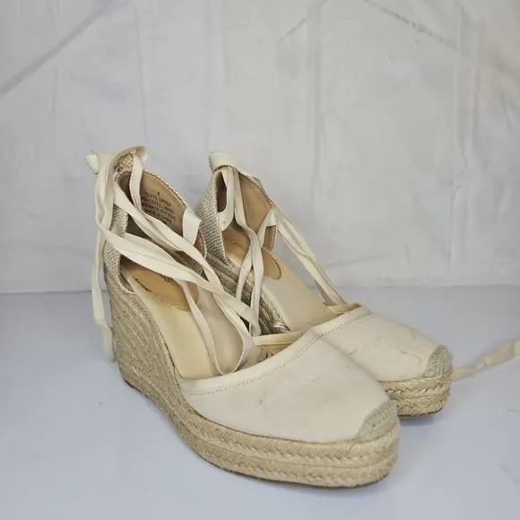 Express Women Lace Up Close Toes Wedge Phoebe Buffay Platform Boho Chic Beach 8
