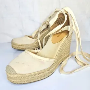 Express Women Lace Up Close Toes Wedge Phoebe Buffay Platform Boho Chic Beach 8