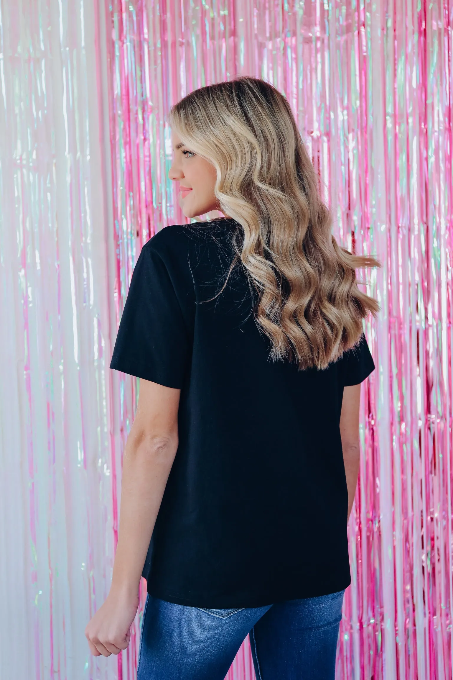 EXTRA Rhinestone Graphic Tee Top - Black/Cobalt