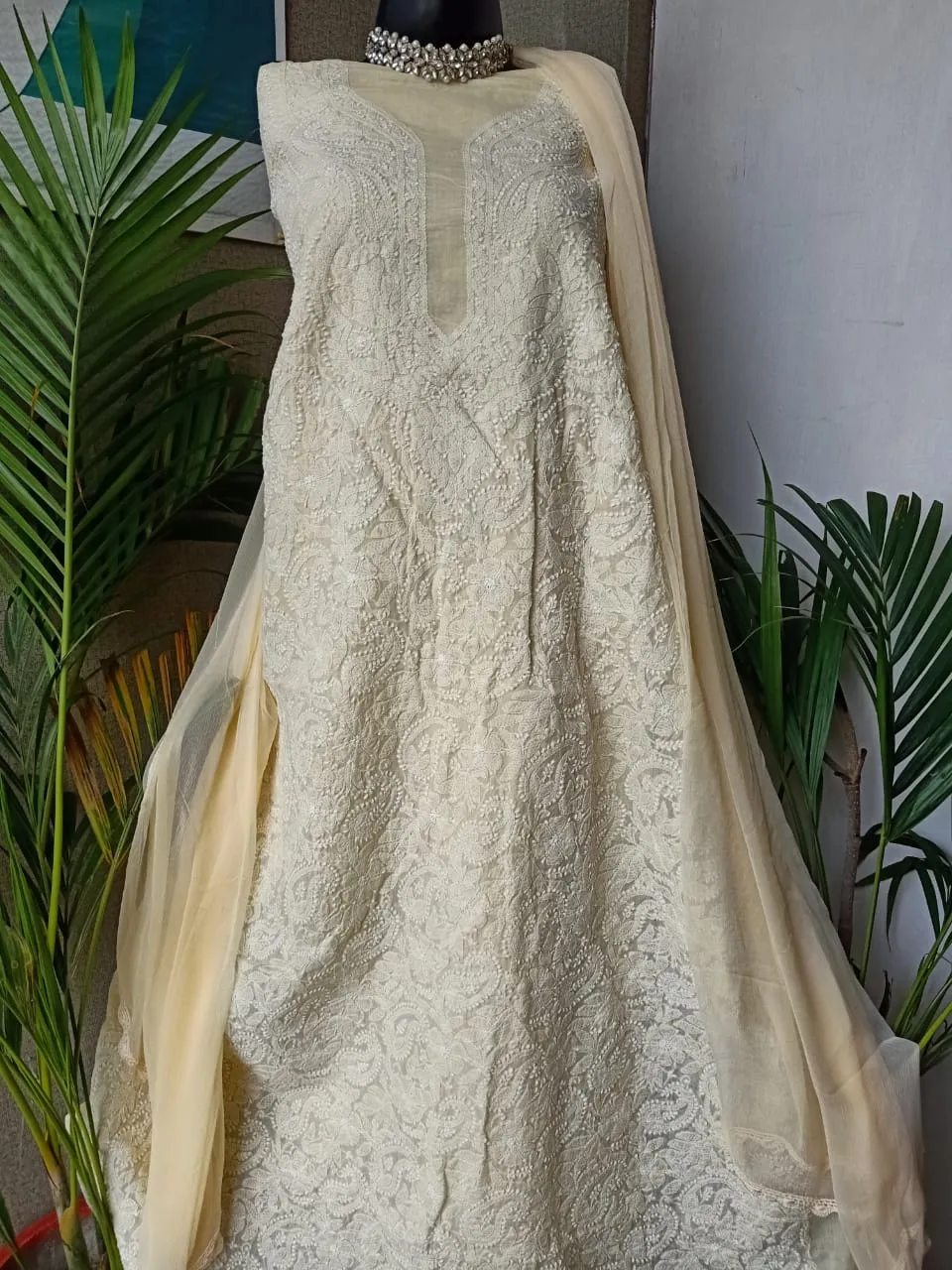 Fancy  Cotton chikankari salwar suit in Cream