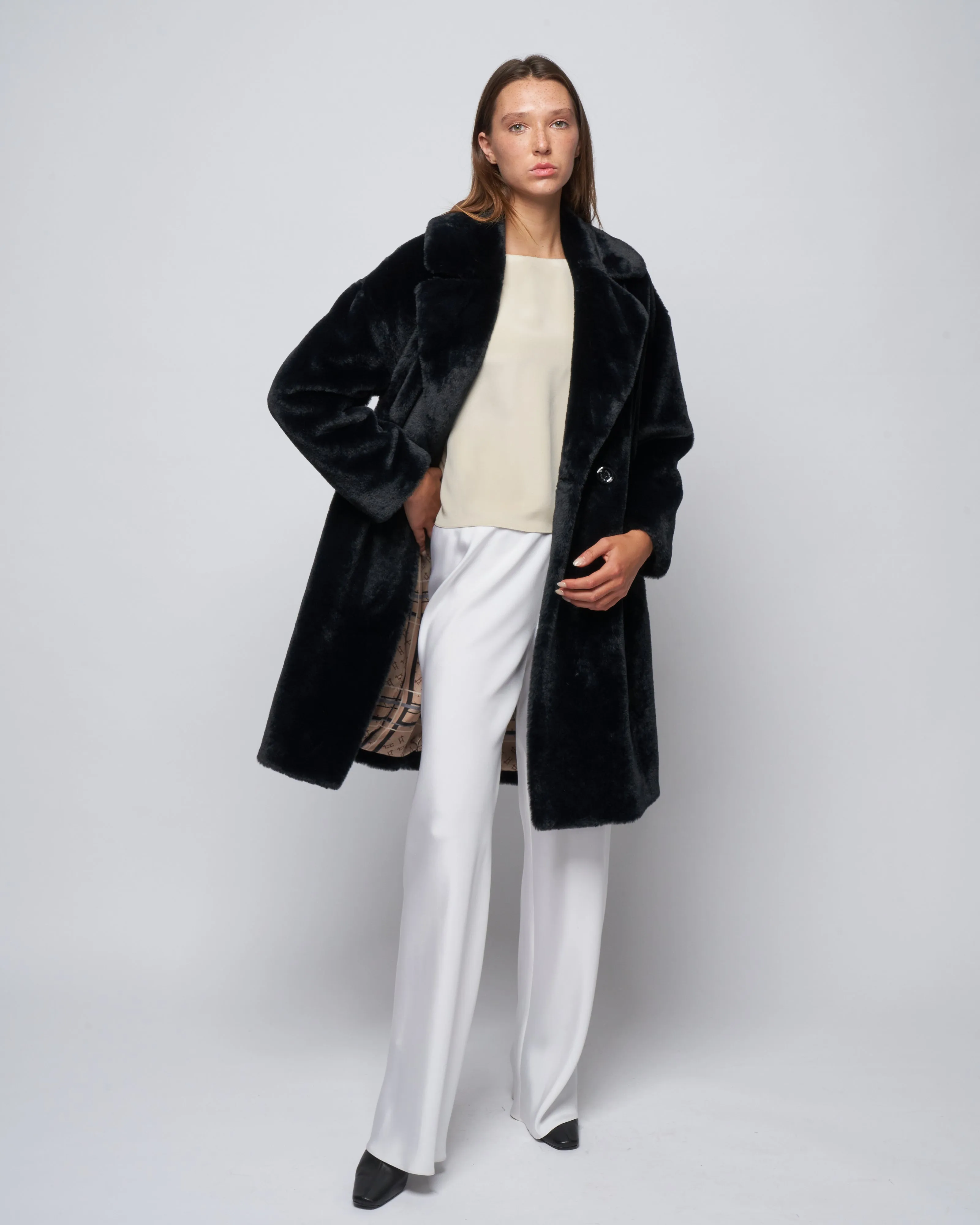 faux fur db coat - nero
