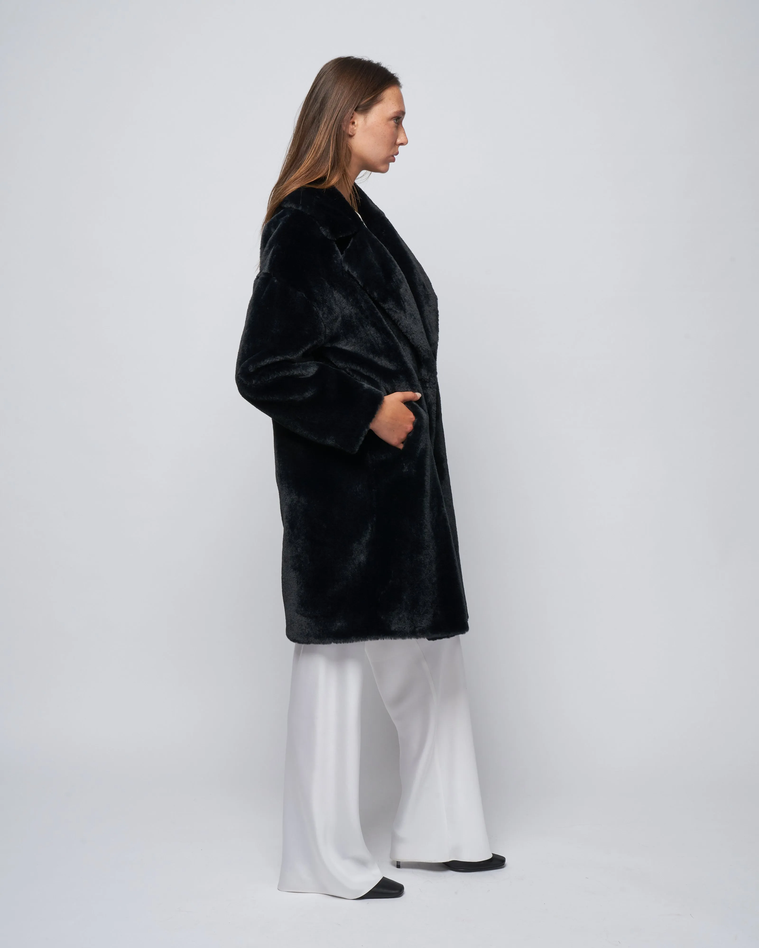 faux fur db coat - nero