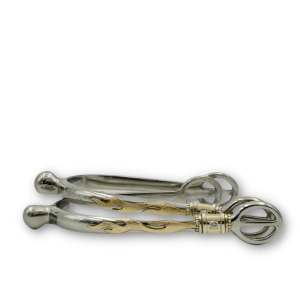 Flaming English Spurs With Gold Band and Stone