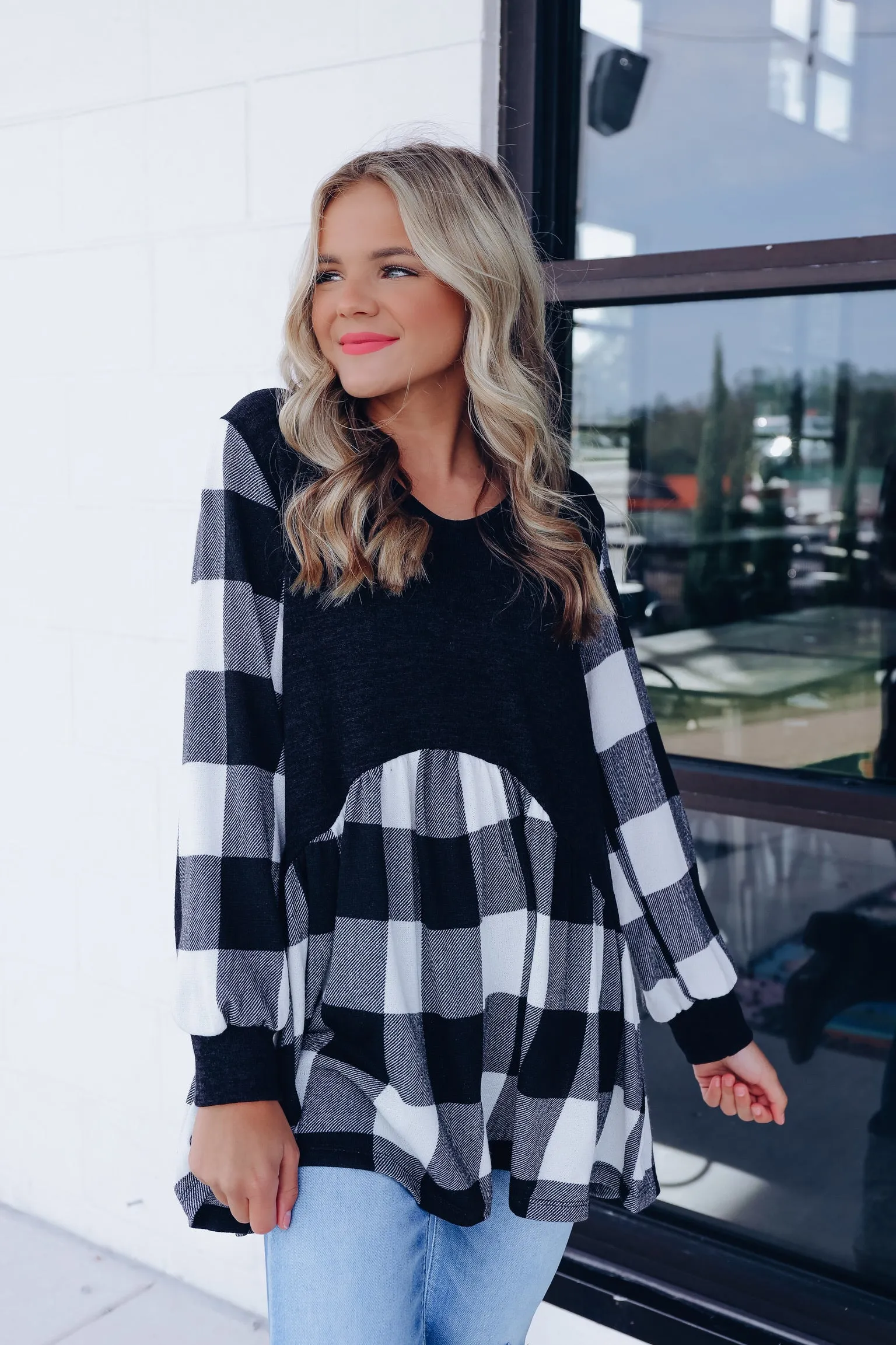 Flirty Buffalo Plaid Baby Doll Top - Black