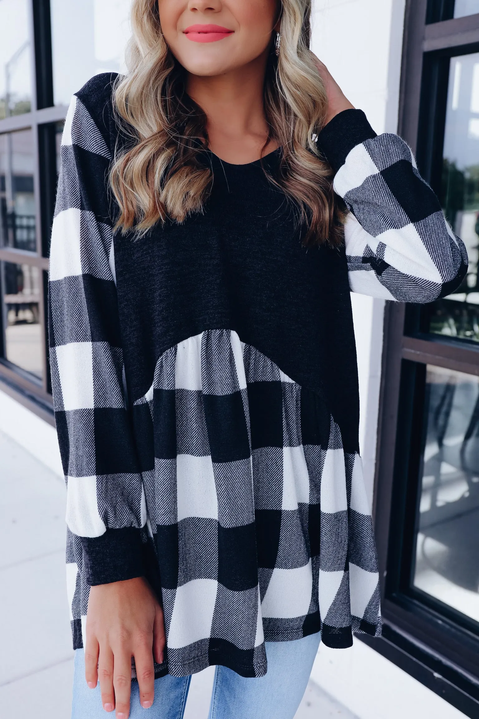 Flirty Buffalo Plaid Baby Doll Top - Black