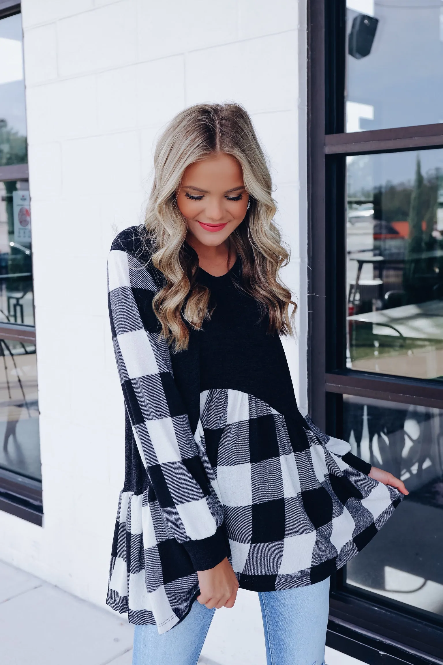 Flirty Buffalo Plaid Baby Doll Top - Black