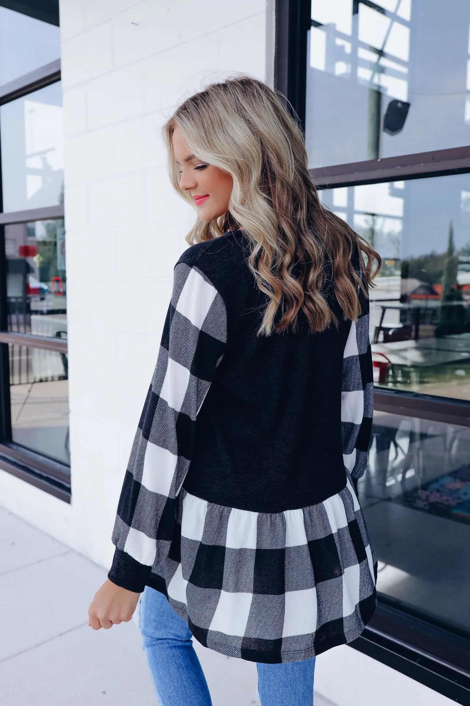 Flirty Buffalo Plaid Baby Doll Top - Black