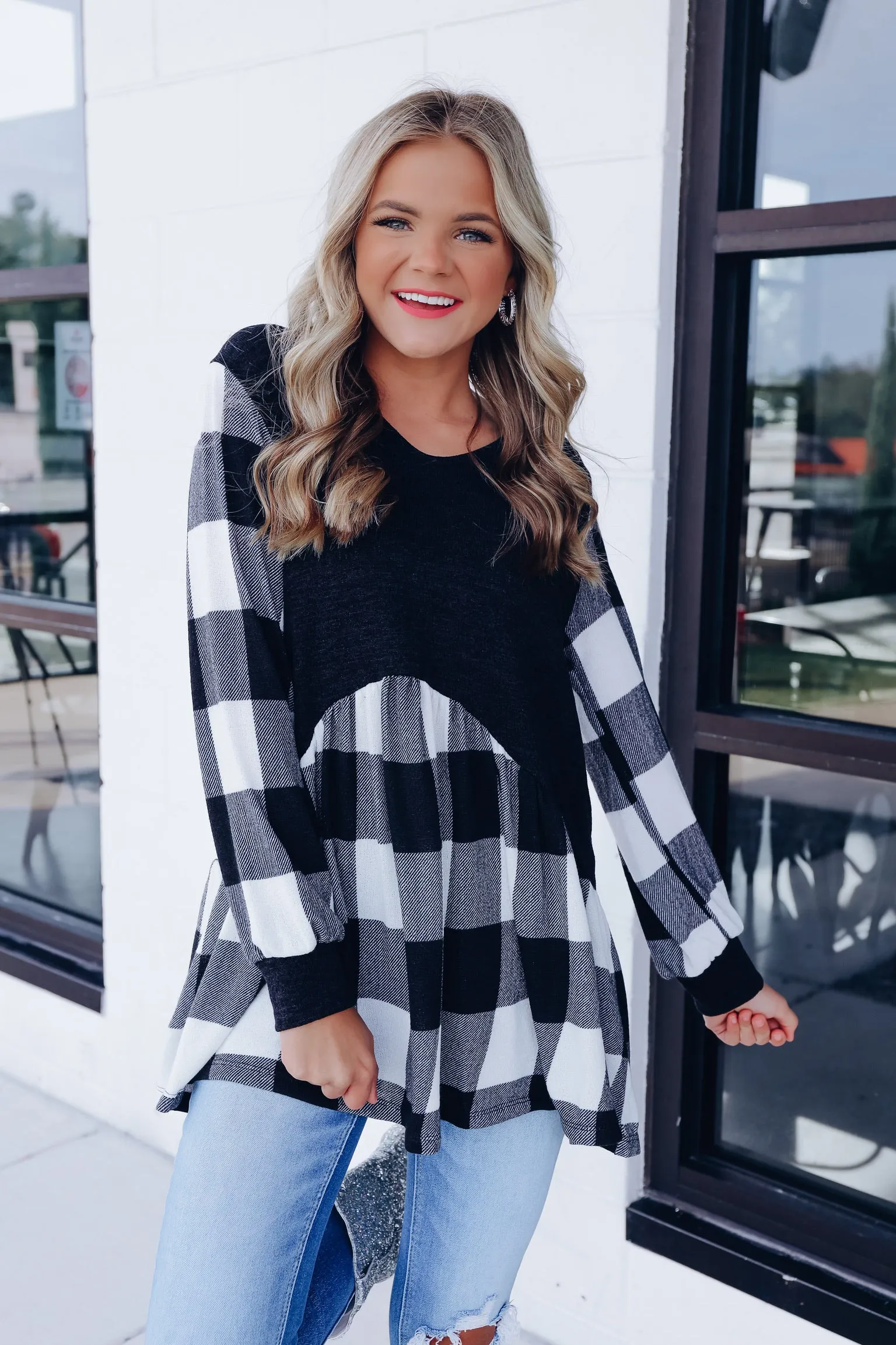 Flirty Buffalo Plaid Baby Doll Top - Black