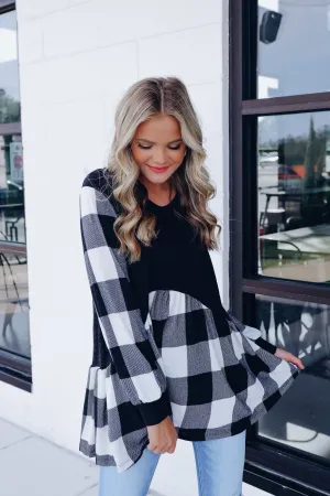 Flirty Buffalo Plaid Baby Doll Top - Black