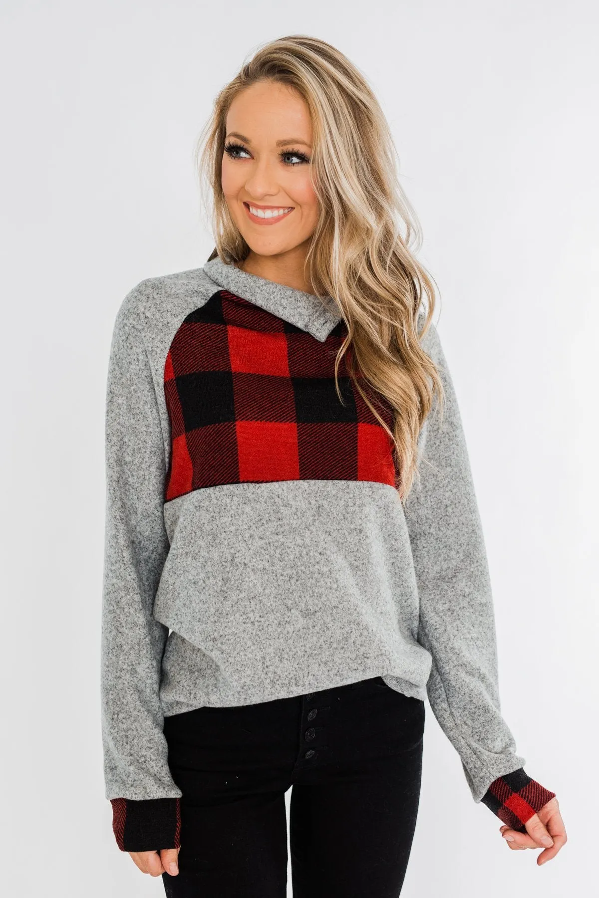 Forever Together Pullover- Buffalo Plaid & Heather Grey