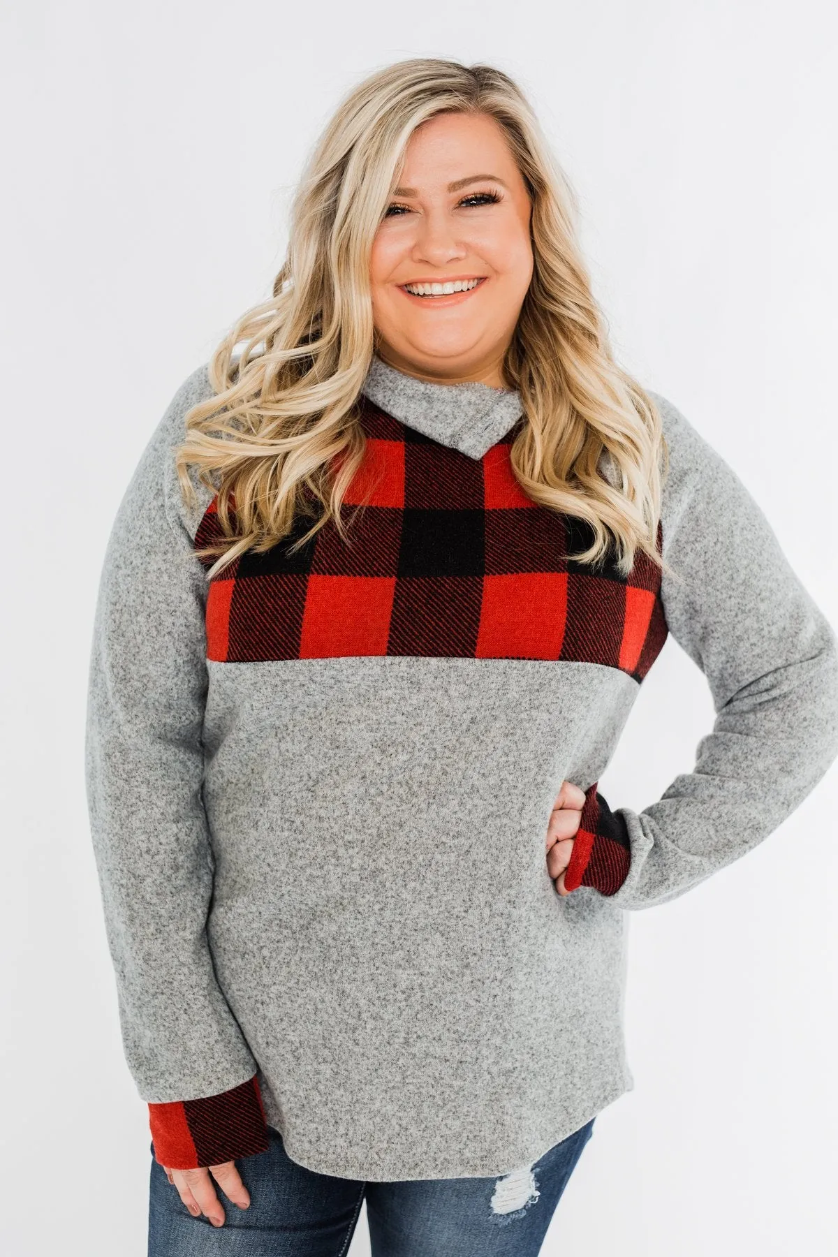 Forever Together Pullover- Buffalo Plaid & Heather Grey