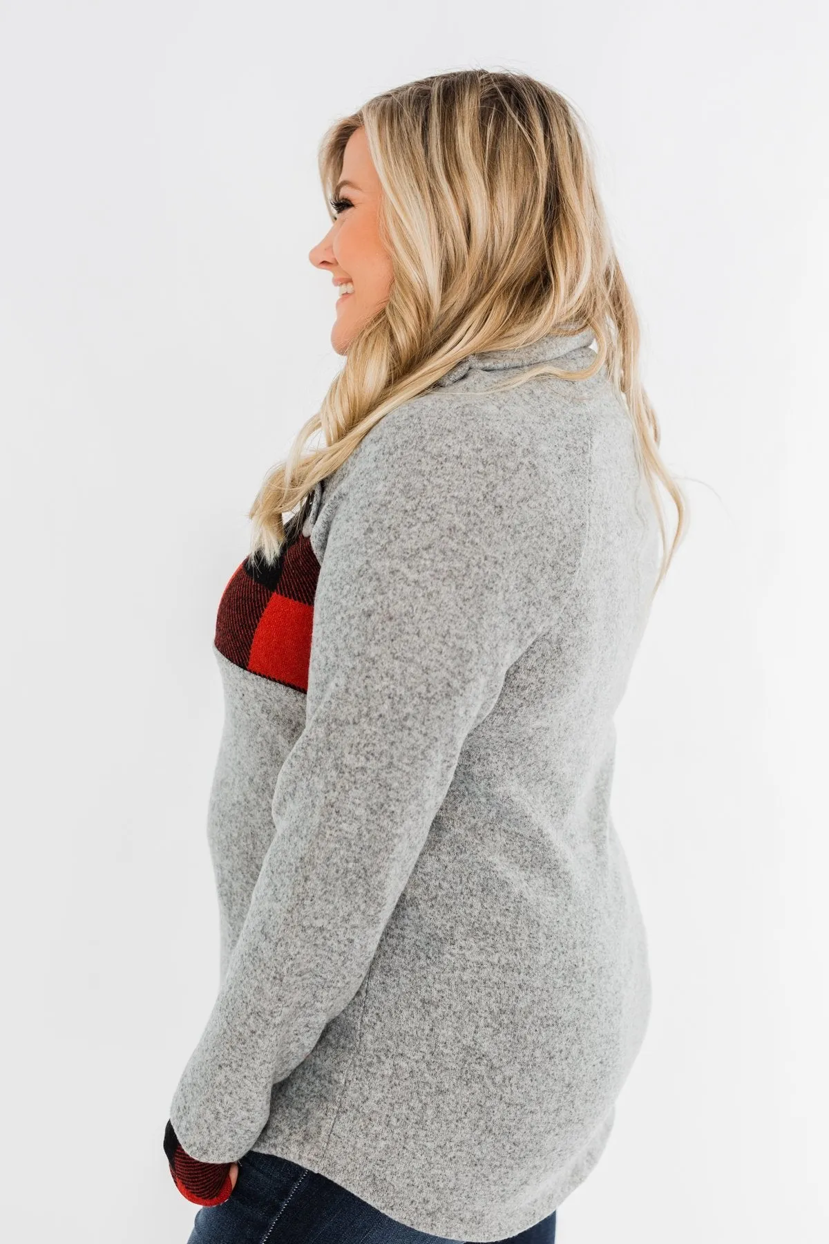 Forever Together Pullover- Buffalo Plaid & Heather Grey