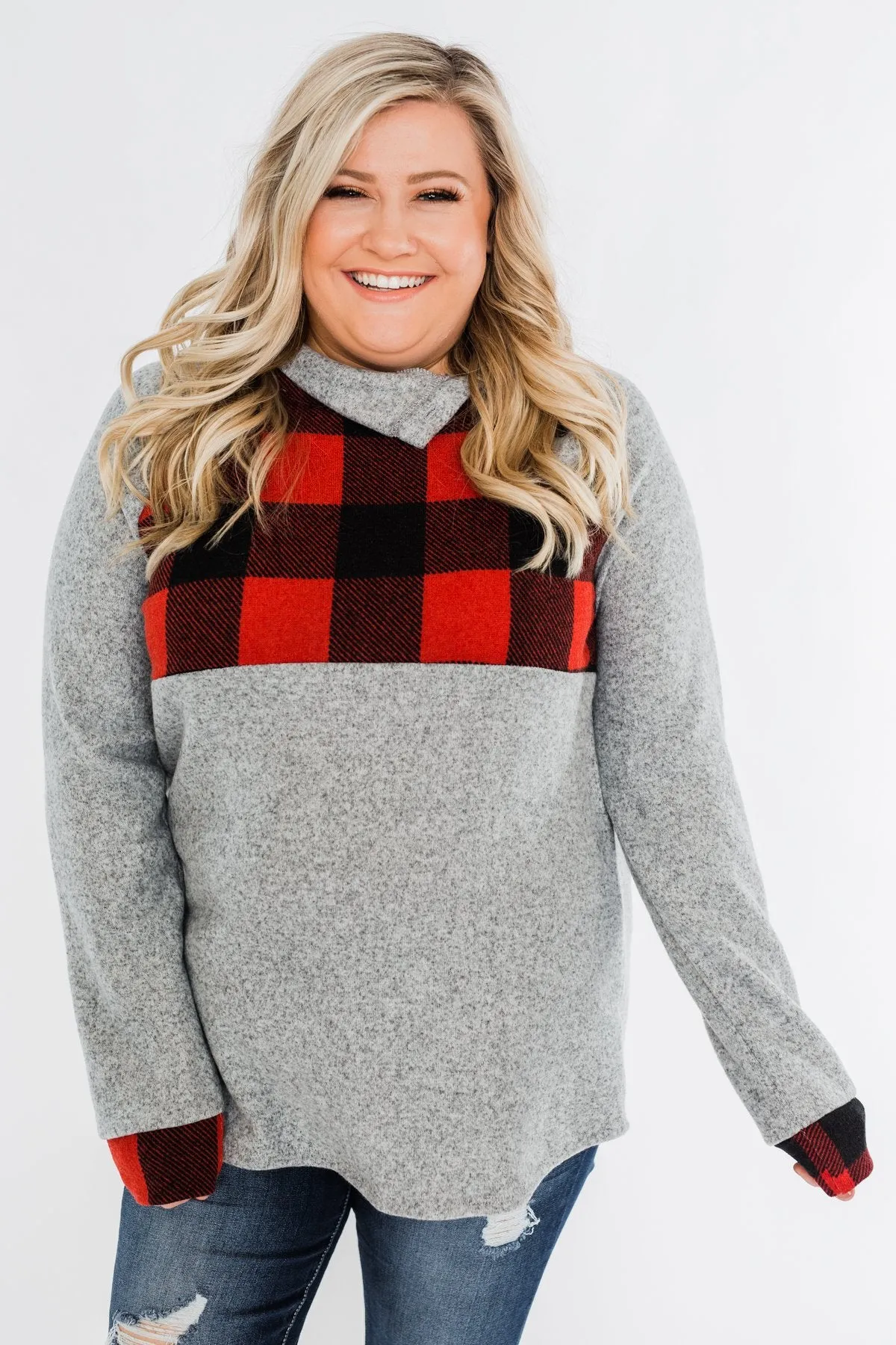 Forever Together Pullover- Buffalo Plaid & Heather Grey