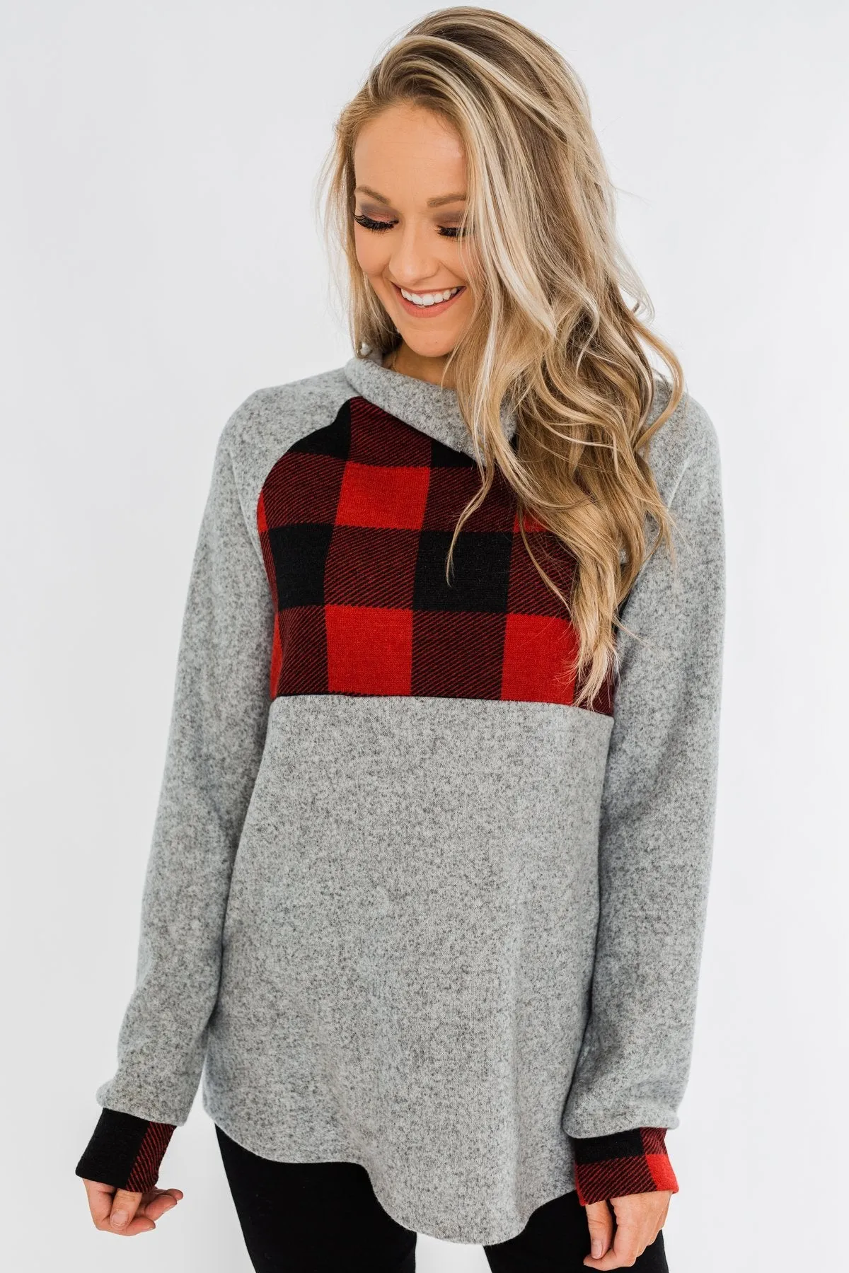 Forever Together Pullover- Buffalo Plaid & Heather Grey