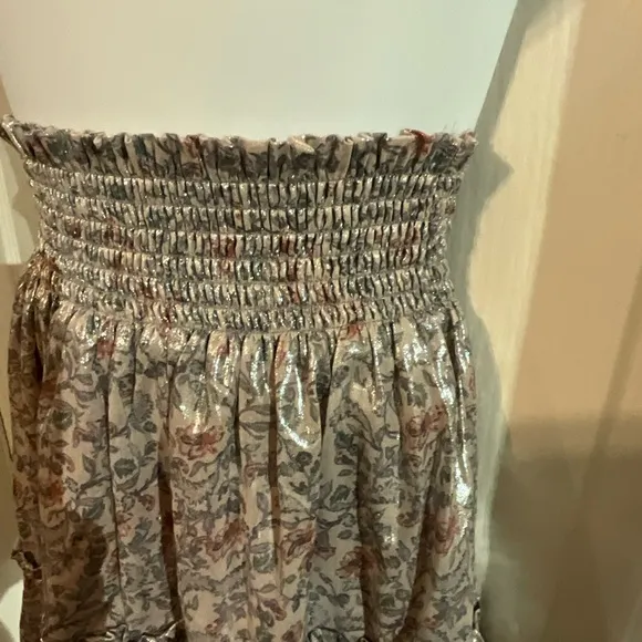 Free People Women’s XS Shimmery Gathered Smocked Waist Skirt Lavender Combo