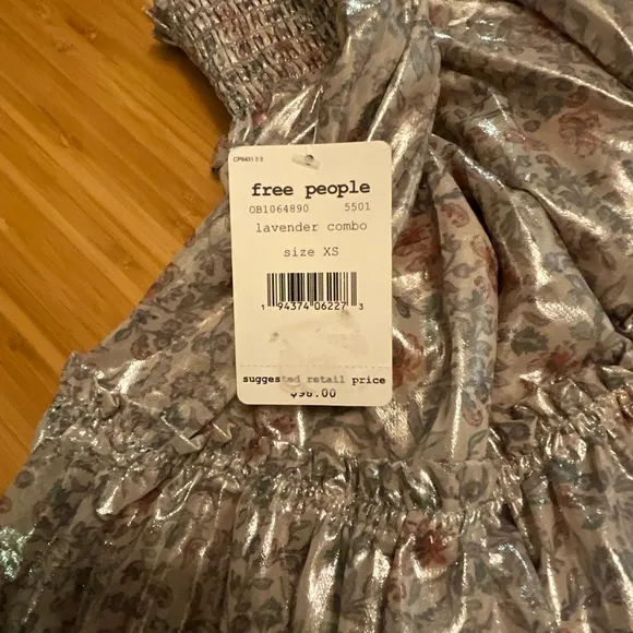 Free People Women’s XS Shimmery Gathered Smocked Waist Skirt Lavender Combo