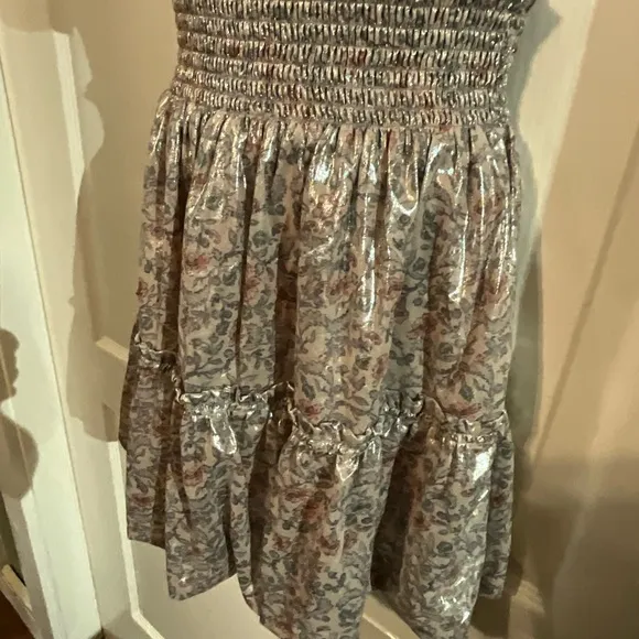 Free People Women’s XS Shimmery Gathered Smocked Waist Skirt Lavender Combo