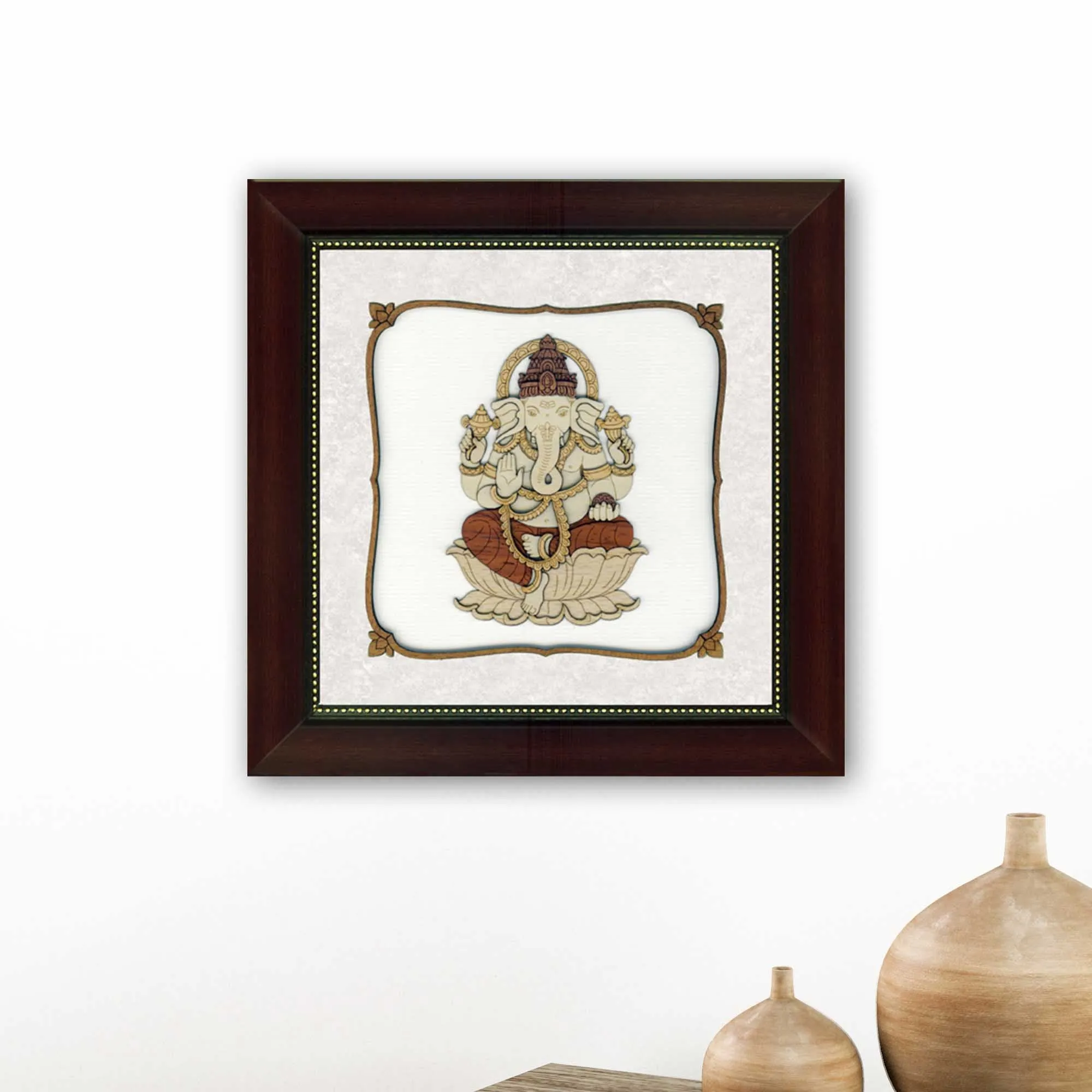 Ganpati Wood Carving Wall Art, Wood Carving Frame, 3D Wall Art