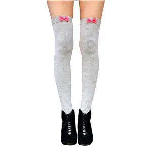 Gray Bow Thigh High Sock