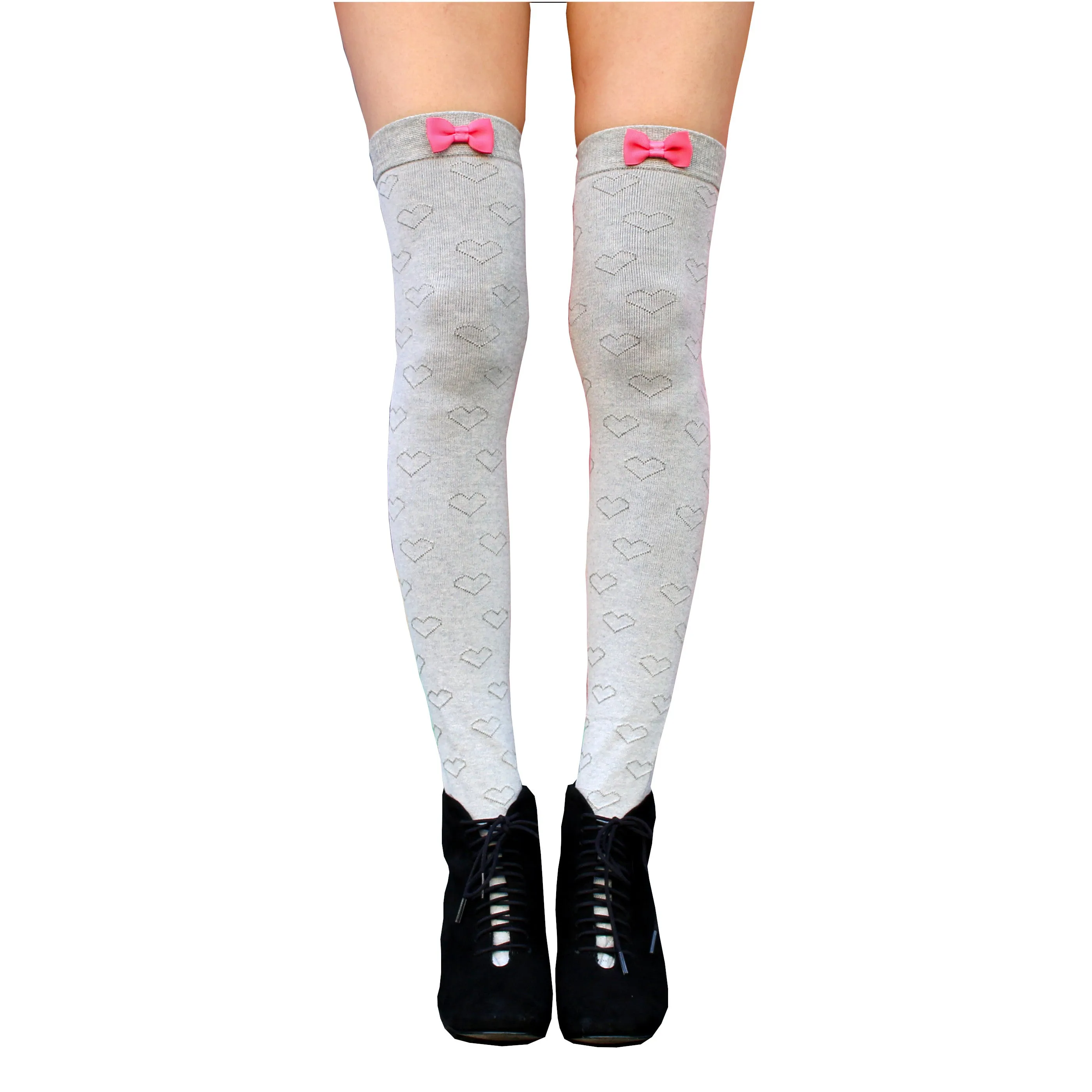 Gray Bow Thigh High Sock