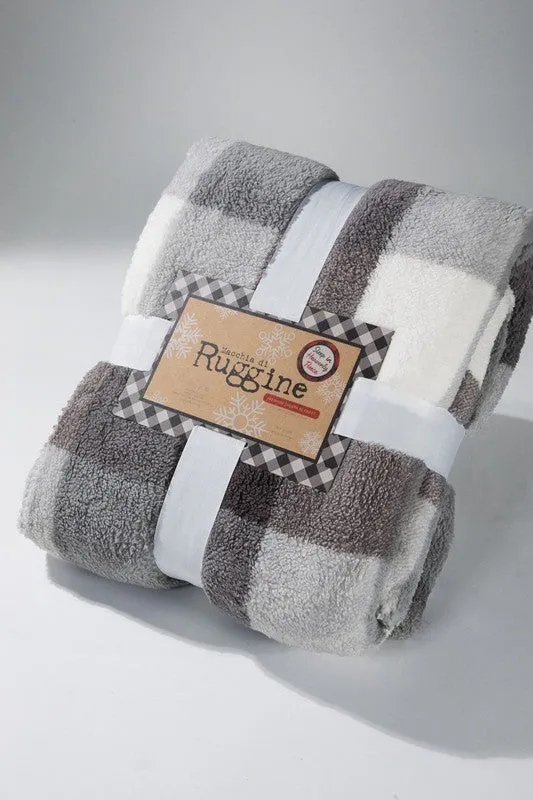 Grey Plaid Sherpa Throw Blanket
