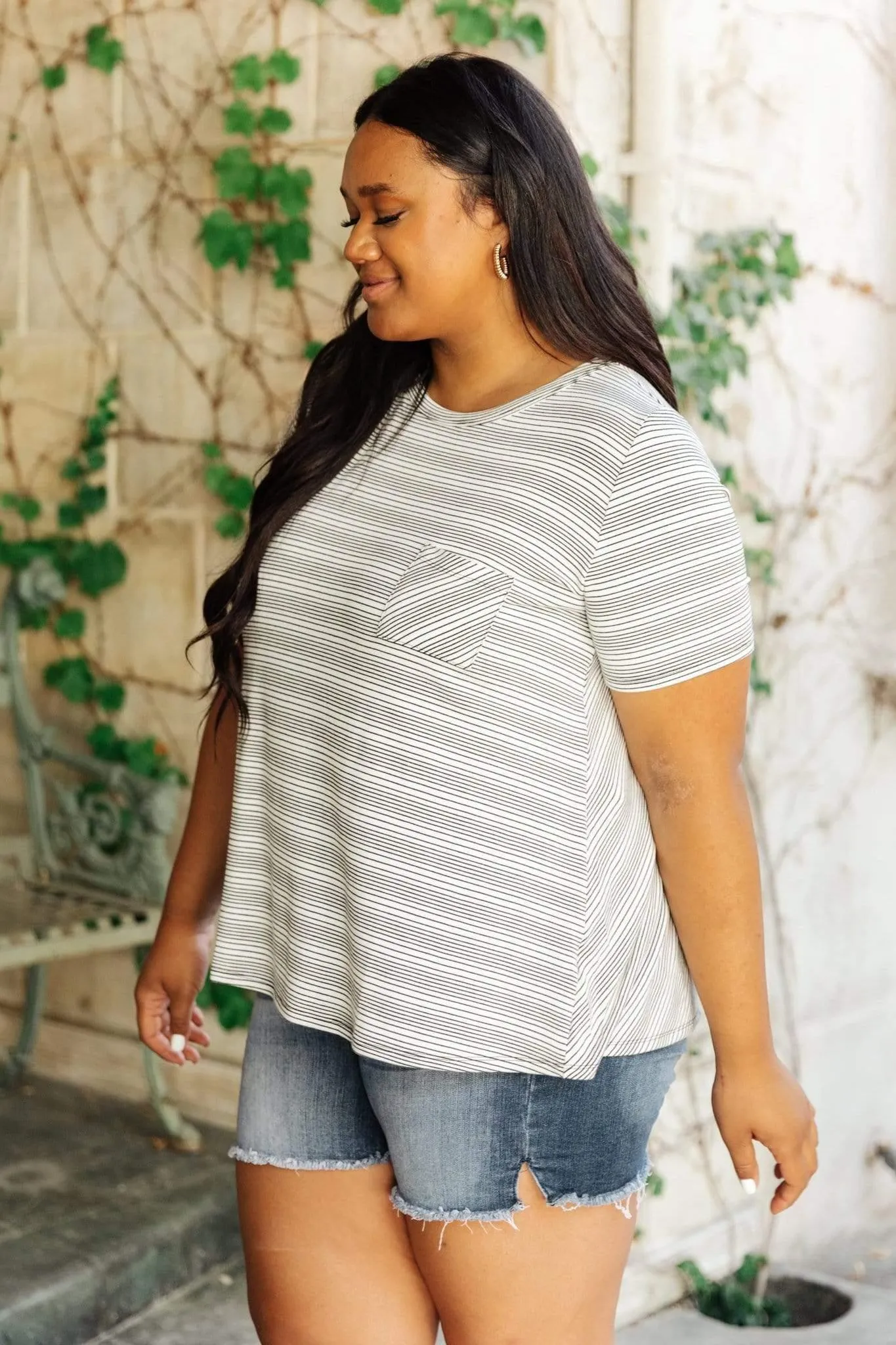 Hazel Blues® | Cozy In Stripes Top in Gray
