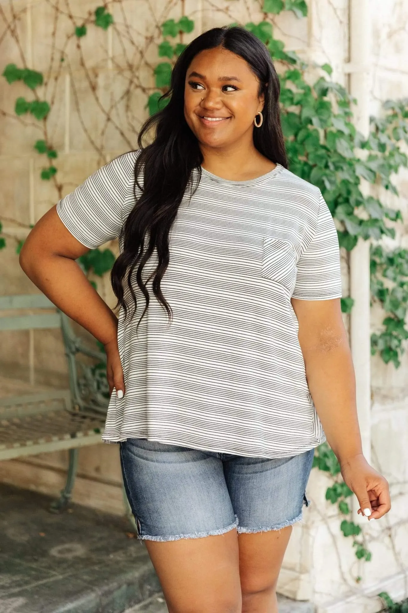 Hazel Blues® | Cozy In Stripes Top in Gray