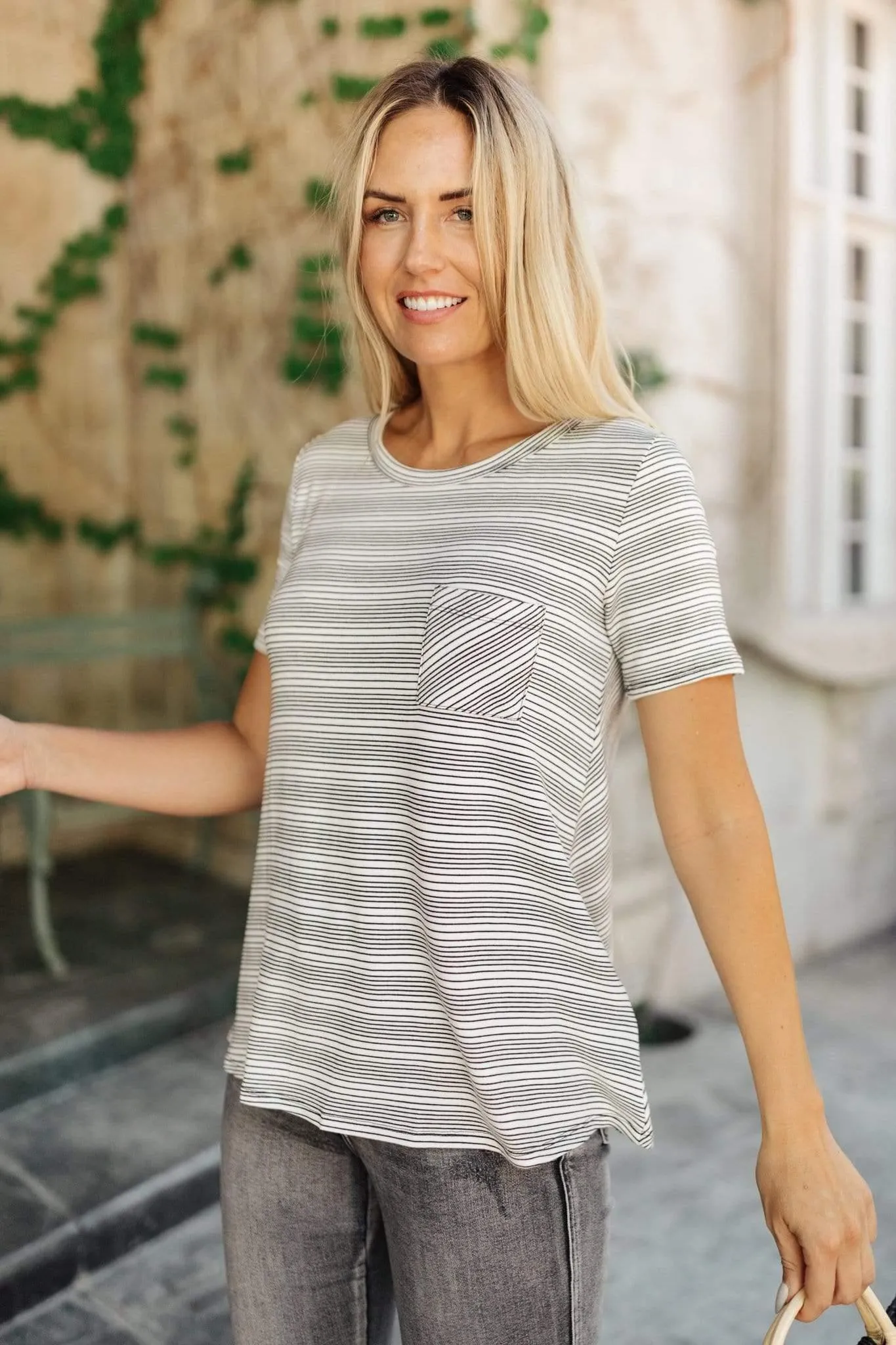 Hazel Blues® | Cozy In Stripes Top in Gray