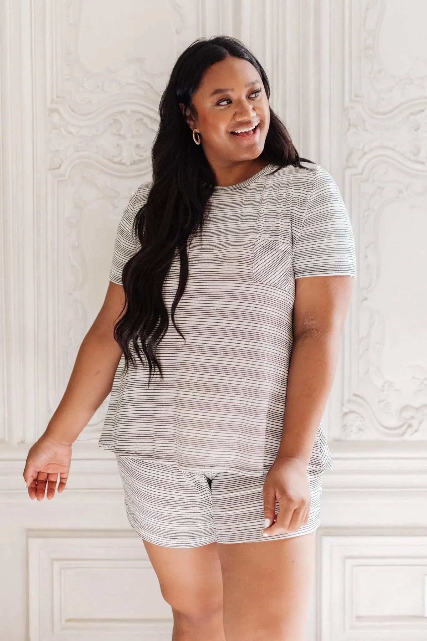Hazel Blues® | Cozy In Stripes Top in Gray