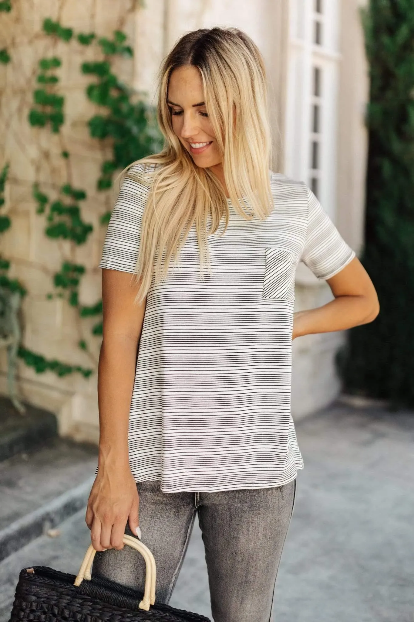 Hazel Blues® | Cozy In Stripes Top in Gray