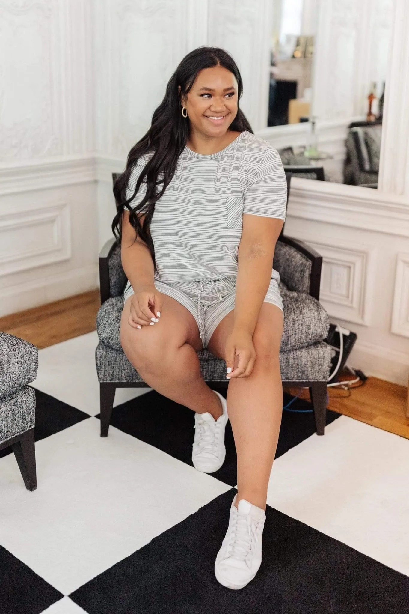 Hazel Blues® | Cozy In Stripes Top in Gray