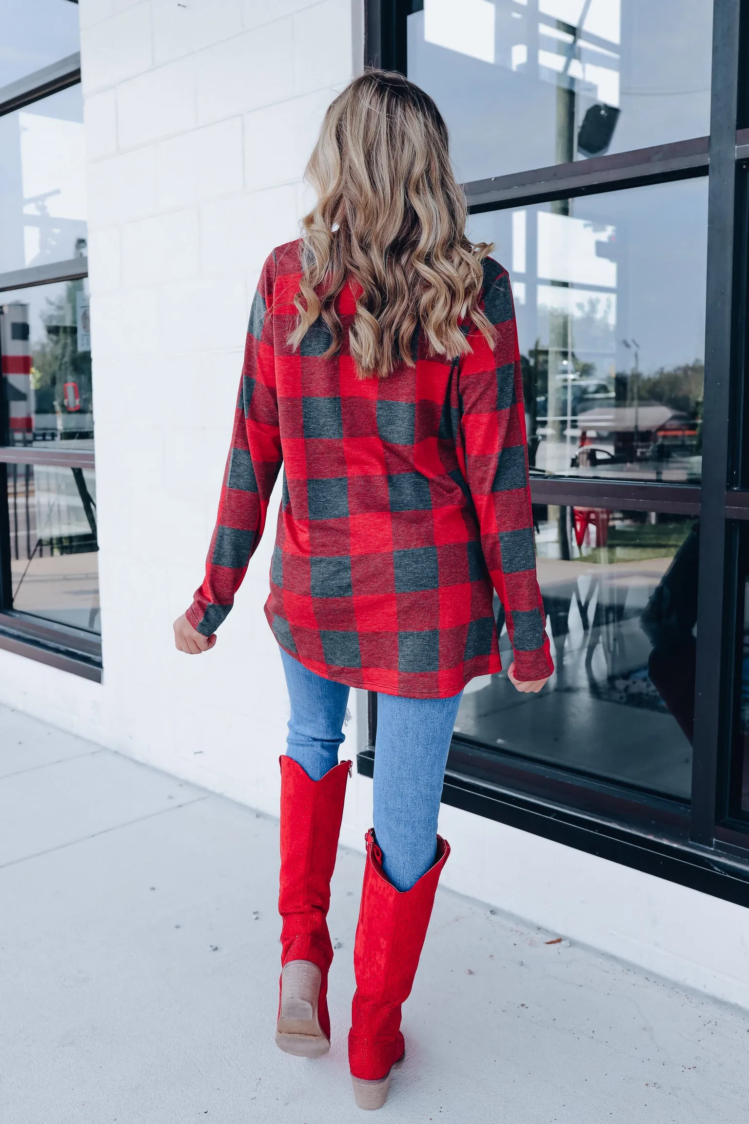 Holly Buffalo Plaid Sequin Top- Red