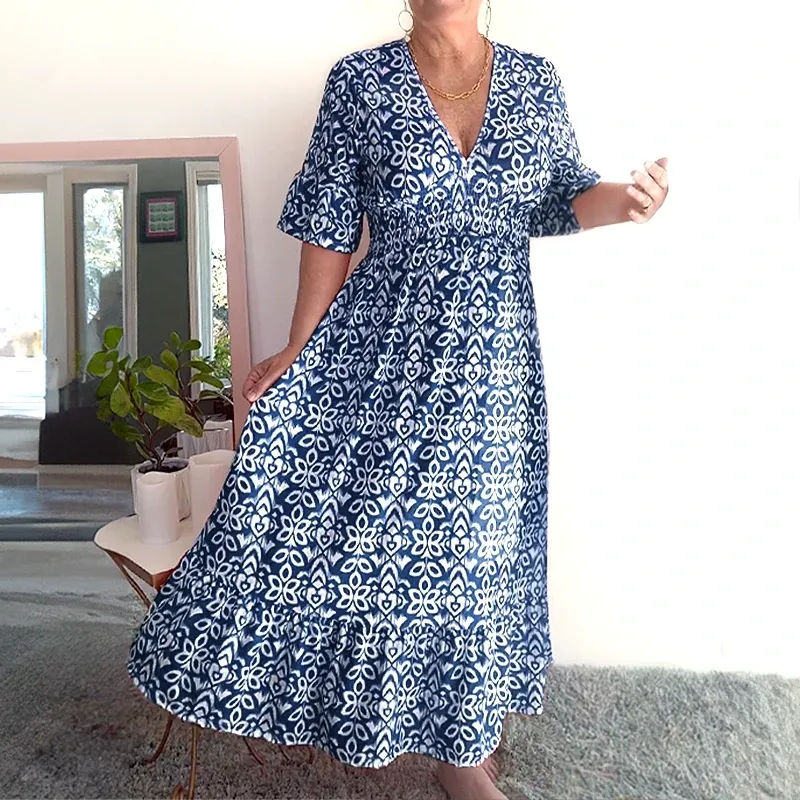 🔥Hot Sale - 41% OFF🔥Bohemian casual print V-neck waist wrap long dress